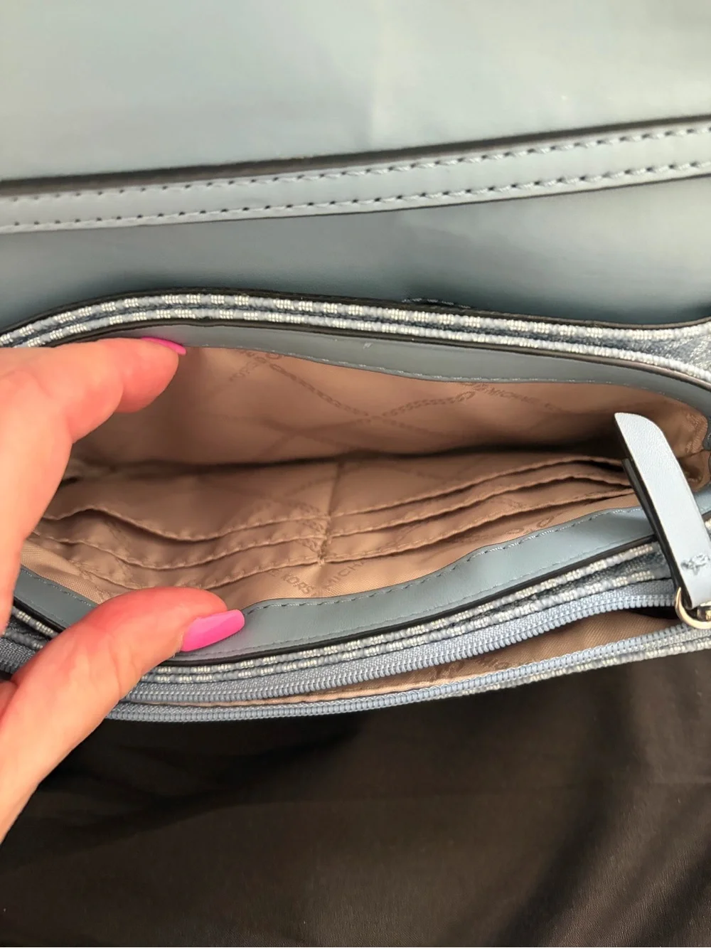 Michael Kors Blue MK Signature Crossbody Bag with Gold Hardware